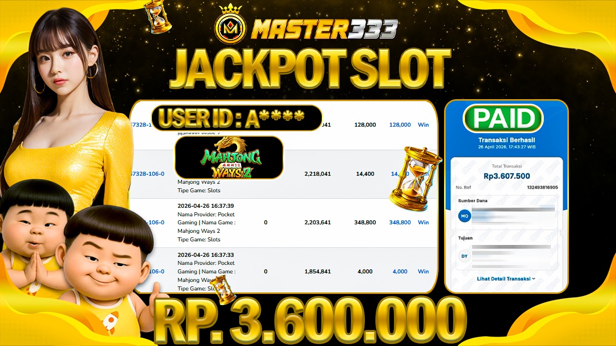 JACKPOT Rp 3.600.000 JUTA DIMASTER333 LANGSUNG BAYAR LUNAS